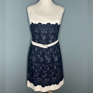 Antonio Melani Caroline Belted Navy and White Dress Size 10